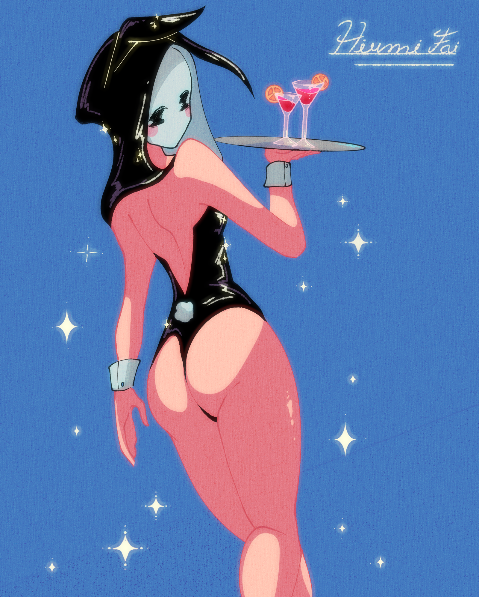 Personaje ilustrado con atmósfera onírica y detalles neón, obra de Hiumi